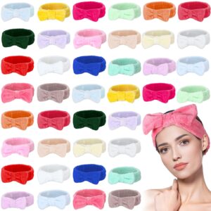 yinder 40 pack bow spa headband coral fleece makeup headband soft face wash headband cosmetic skin care headbands facial head wraps cute bow head bands for women girls shower supplies (pure style)