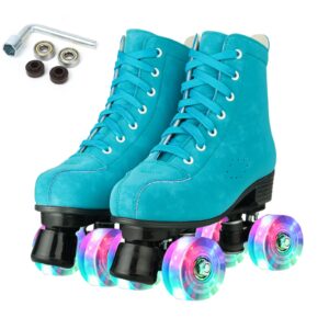 silvertree roller skates for women and men pu leather high-top adult roller derby skates wheels light up roller skates four-wheel shiny roller skates for girls boys unisex