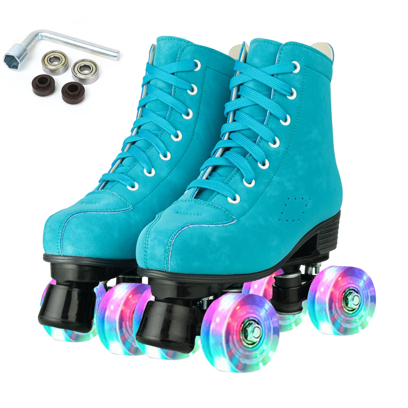 SilverTree Roller Skates for Women and Men PU Leather High-top Adult Roller Derby Skates Wheels Light Up Roller Skates Four-Wheel Shiny Roller Skates for Girls Boys Unisex