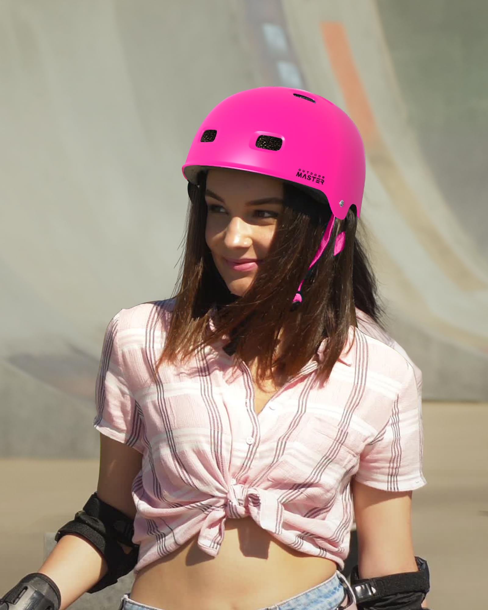 OutdoorMaster Skateboard Cycling Helmet - Two Removable Liners Ventilation Multi-Sport Scooter Roller Skate Inline Skating Rollerblading for Kids, Youth & Adults - M - Pink