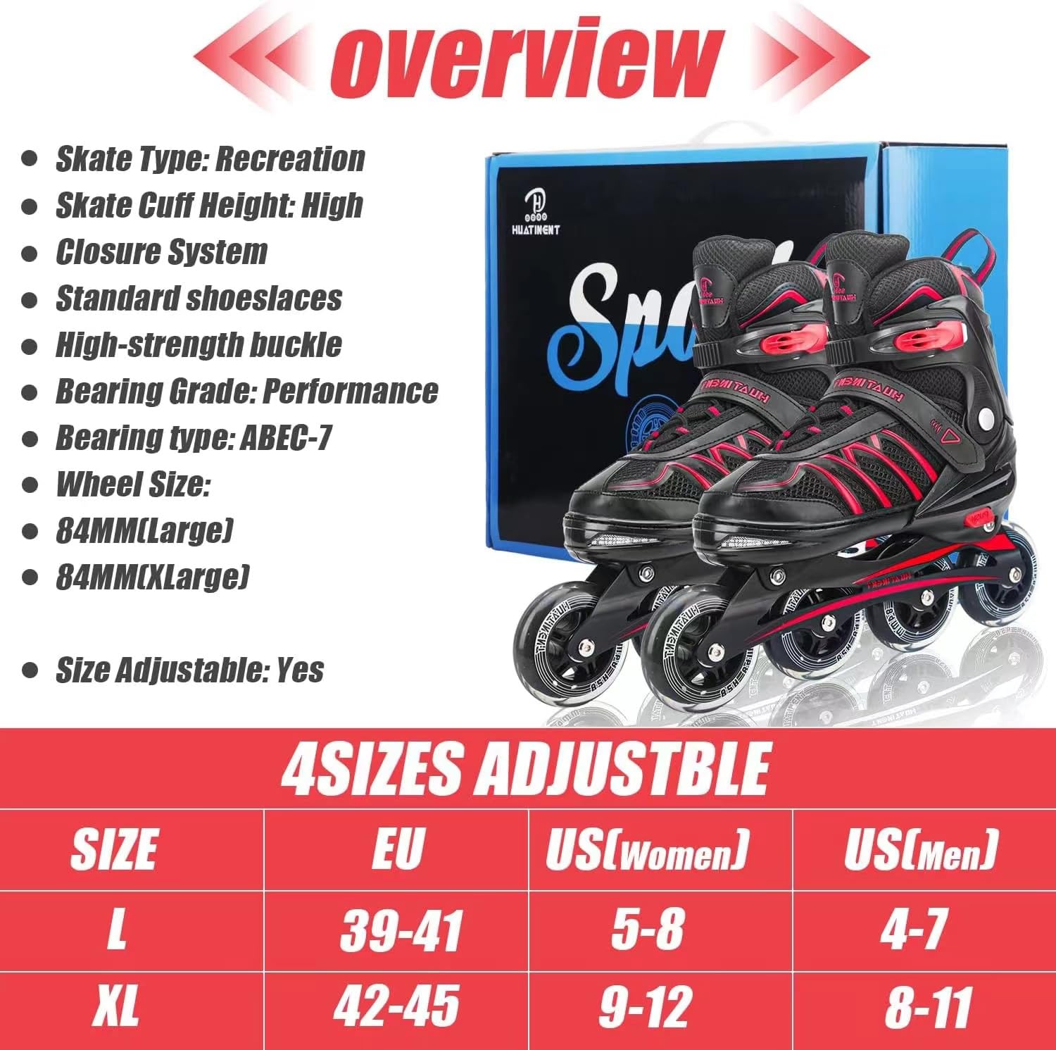 Huatinent Adjustable Inline Skates for Women and Men, Men Roller Skates for Adult Female Male with Brake, Patines para Mujer for Youth Teens Boys and Girls