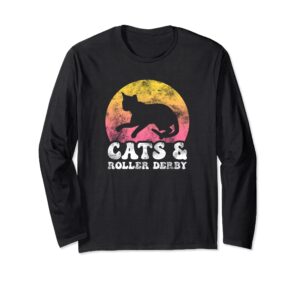 funny cats & roller derby vintage retro hobby long sleeve t-shirt