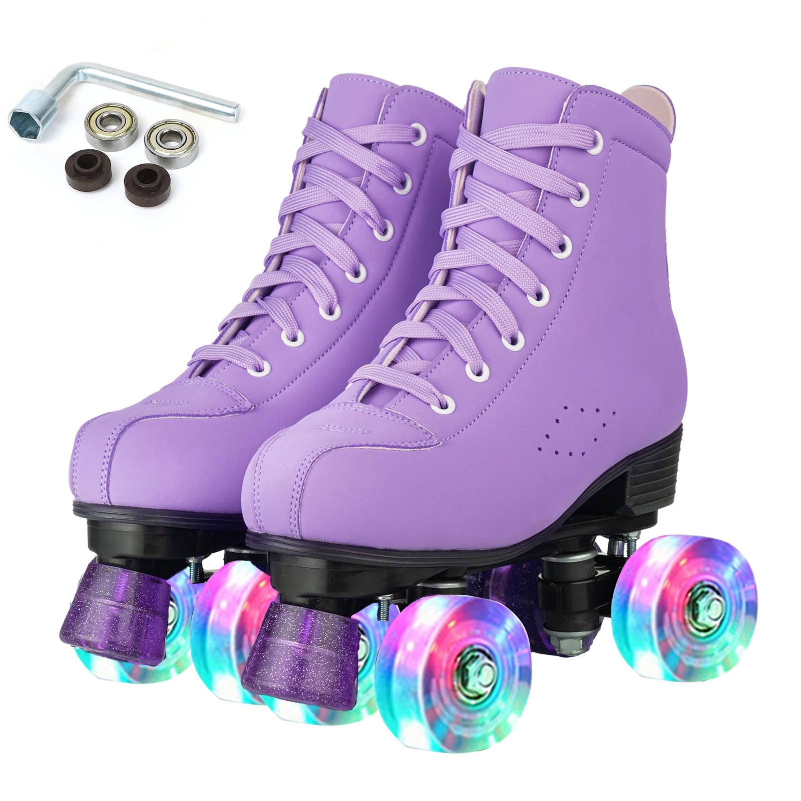 SilverTree Roller Skates for Women and Men PU Leather High-top Adult Roller Derby Skates Wheels Light Up Roller Skates Four-Wheel Shiny Roller Skates for Girls Boys Unisex