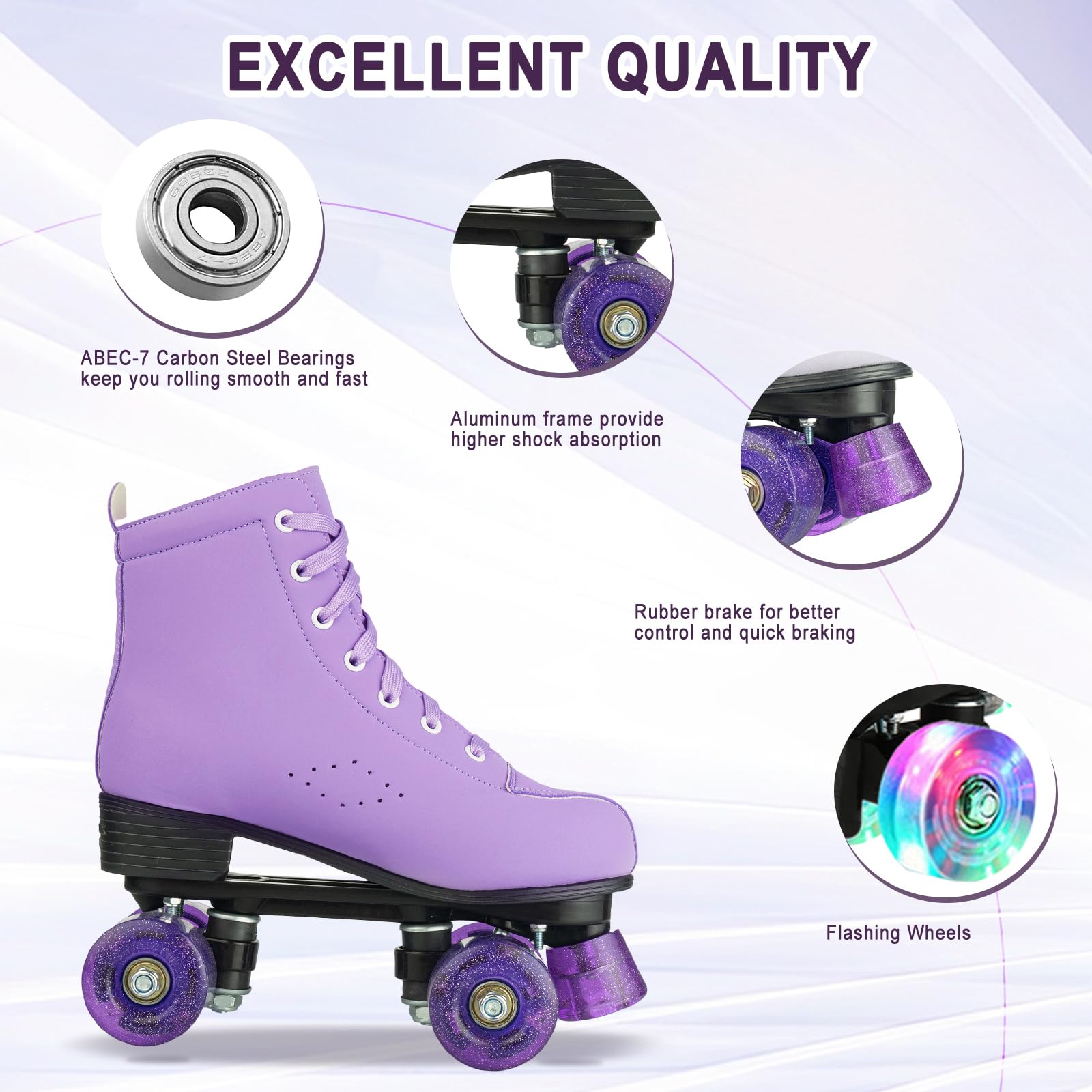 SilverTree Roller Skates for Women and Men PU Leather High-top Adult Roller Derby Skates Wheels Light Up Roller Skates Four-Wheel Shiny Roller Skates for Girls Boys Unisex