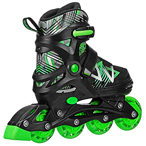 Roller Derby Stryde Youth Adjustable Inline Lighted Wheel Skates with Protective Gear, Adjustable Sizing, Tri-Pack Protective Gear Included