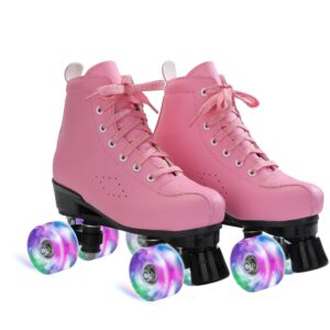 perzcare roller skate shoes for women&men classic pu leather high-top double-row roller skates for beginner, professional indoor outdoor four-wheel shiny roller skates for girls unisex