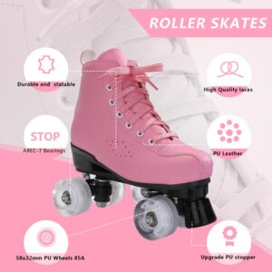 Perzcare Roller Skate Shoes for Women&Men Classic PU Leather High-top Double-Row Roller Skates for Beginner, Professional Indoor Outdoor Four-Wheel Shiny Roller Skates for Girls Unisex