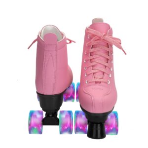 Perzcare Roller Skate Shoes for Women&Men Classic PU Leather High-top Double-Row Roller Skates for Beginner, Professional Indoor Outdoor Four-Wheel Shiny Roller Skates for Girls Unisex