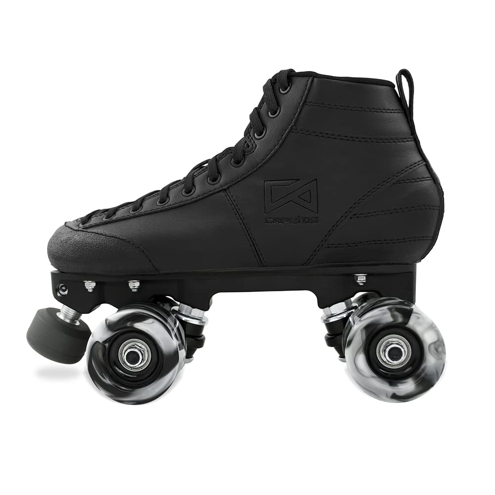 CAPETOS Roller Skates - Black Microfiber Roller Rink Derby Quad Skates - Indoor/Outdoor Skating (40.5/7.5)