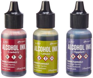 ranger tim holtz alcohol ink .5oz 3/pkg, farmers market-cranberry/lettuce/eggplnt, 5.75 x 3.88 x 1