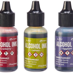 Ranger Tim Holtz Alcohol Ink .5oz 3/Pkg, Farmers Market-Cranberry/Lettuce/Eggplnt, 5.75 x 3.88 x 1