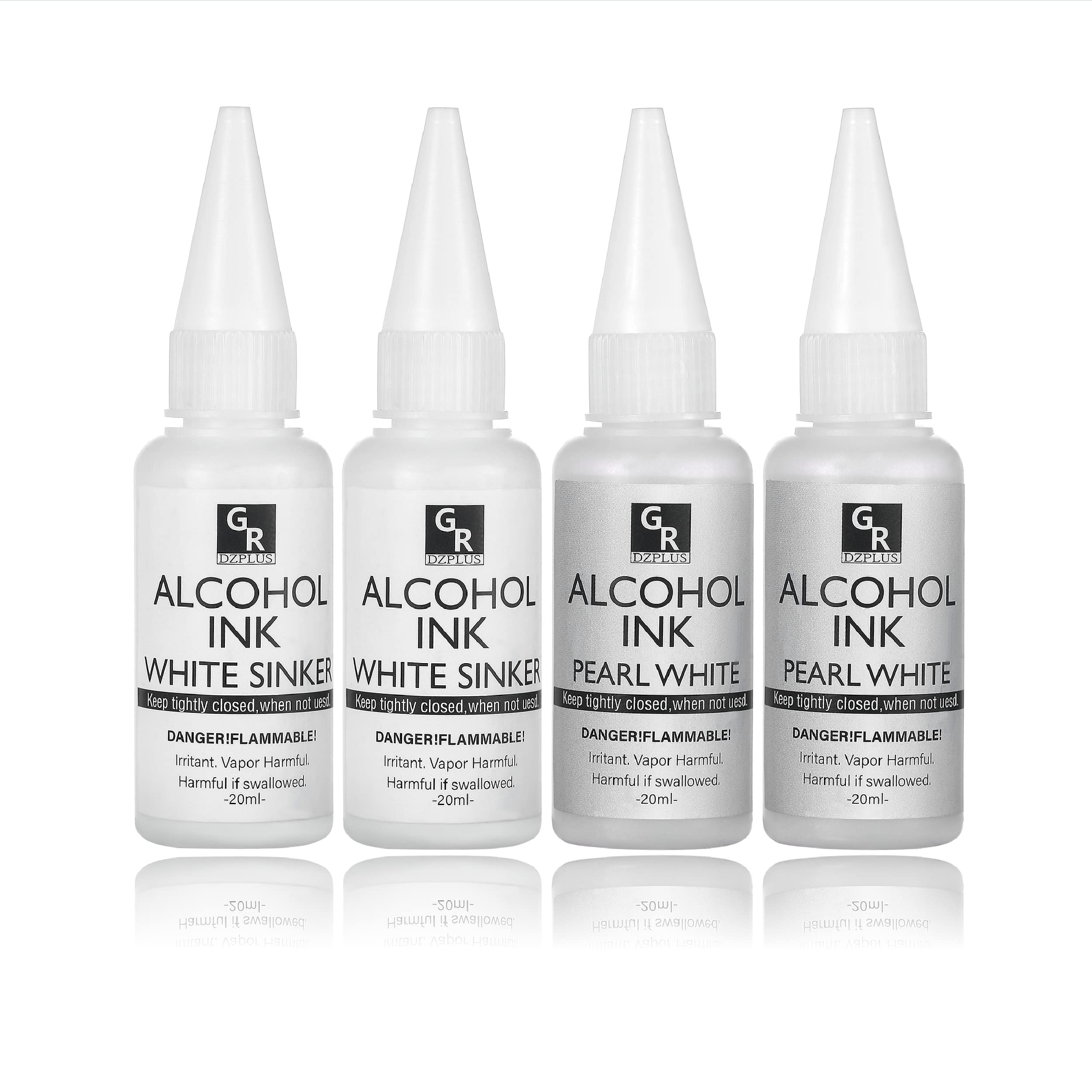 White &Pearl Alcohol Ink Set- 4 Colors for Resin Art | 2x20ml Pearl White | 2x20ml Sinking White Alcohol Based Ink