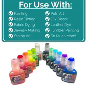 T-Rex Inks Starlight Shimmer Sparkling Alcohol Ink 12 Bottle Set - Glitter Alcohol Ink for Epoxy Resin Dye, Painting, Tumbler Making & More - Includes Shimmering Clear Blender - 20ml Bottles