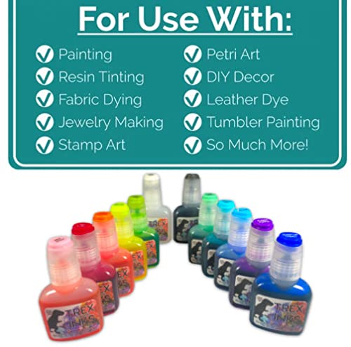 T-Rex Inks Starlight Shimmer Sparkling Alcohol Ink 12 Bottle Set - Glitter Alcohol Ink for Epoxy Resin Dye, Painting, Tumbler Making & More - Includes Shimmering Clear Blender - 20ml Bottles