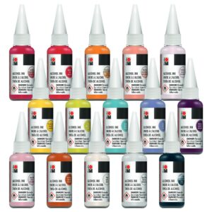 Marabu Alcohol Ink Set - 15 Colors Alcohol Ink Set, 20ml Inks - Basic and Metallic Alcohol Ink for Epoxy Resin Art, Tumblers, Petri Dishes, Alcohol Paint Paper, Coasters, Resin Dye - 2021 Release