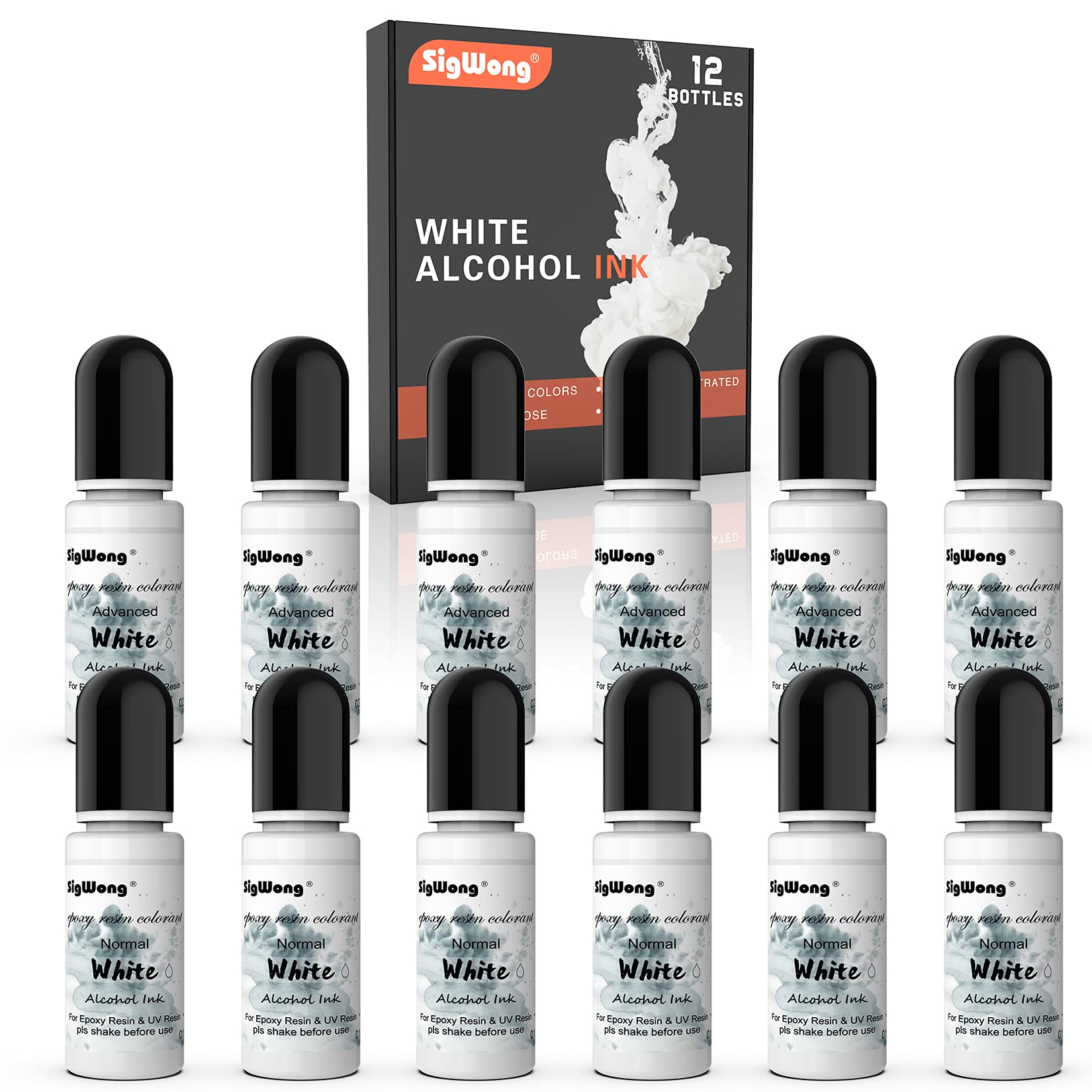 White Alcohol Ink Set - 12 Bottles White Colors Alcohol-Based Ink, White Alcohol Paint Dye for Epoxy Resin Painting, Resin Petri Dish, Yupo Creations, Coaster, Painting, Tumbler - 120ml/4fl.oz