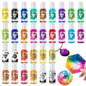 Alcohol Ink Set 30 Bottles - 20 Vibrant Color with 10 Metallic Colors Alcohol-Based Ink for Epoxy Resin Art, Resin Petri Dish Making - Alcohol Color Dye for Yupo, Painting, DIY Tumbler - 0.35oz Each