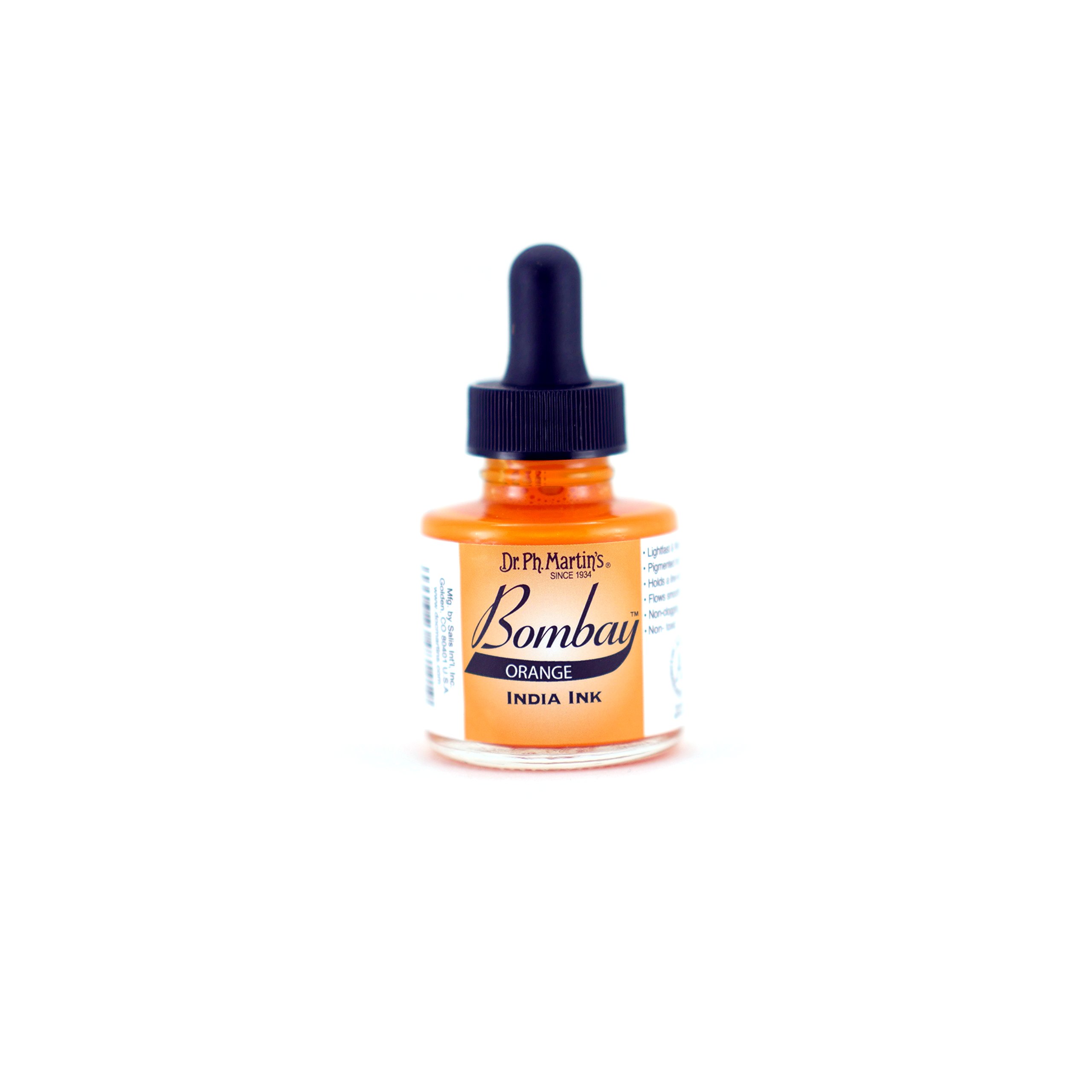 Dr. Ph. Martin's Bombay India Ink (14BY) Ink Bottle, 1.0 oz, Orange, 1 Bottle