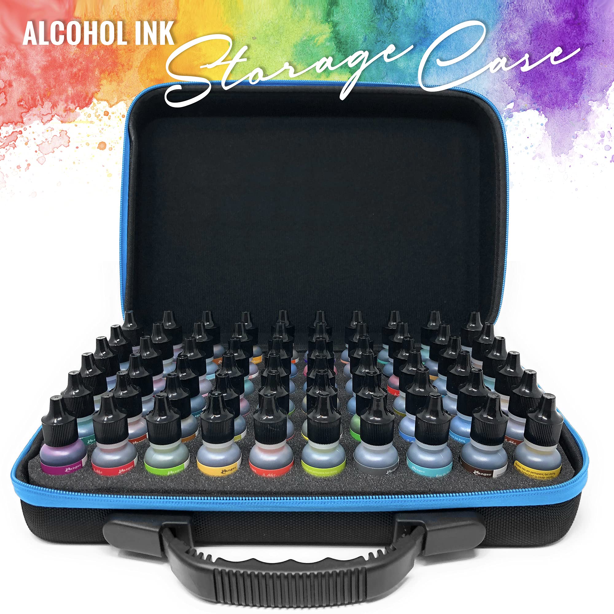 Alcohol Ink Storage Carrying Case Organizer by Pixiss, Large Size Stores 60x 0.5-Ounce Bottles of Alcohol Ink, Stickles, Glossy Accents or Reinkers, Travel Case (Ink not Included)