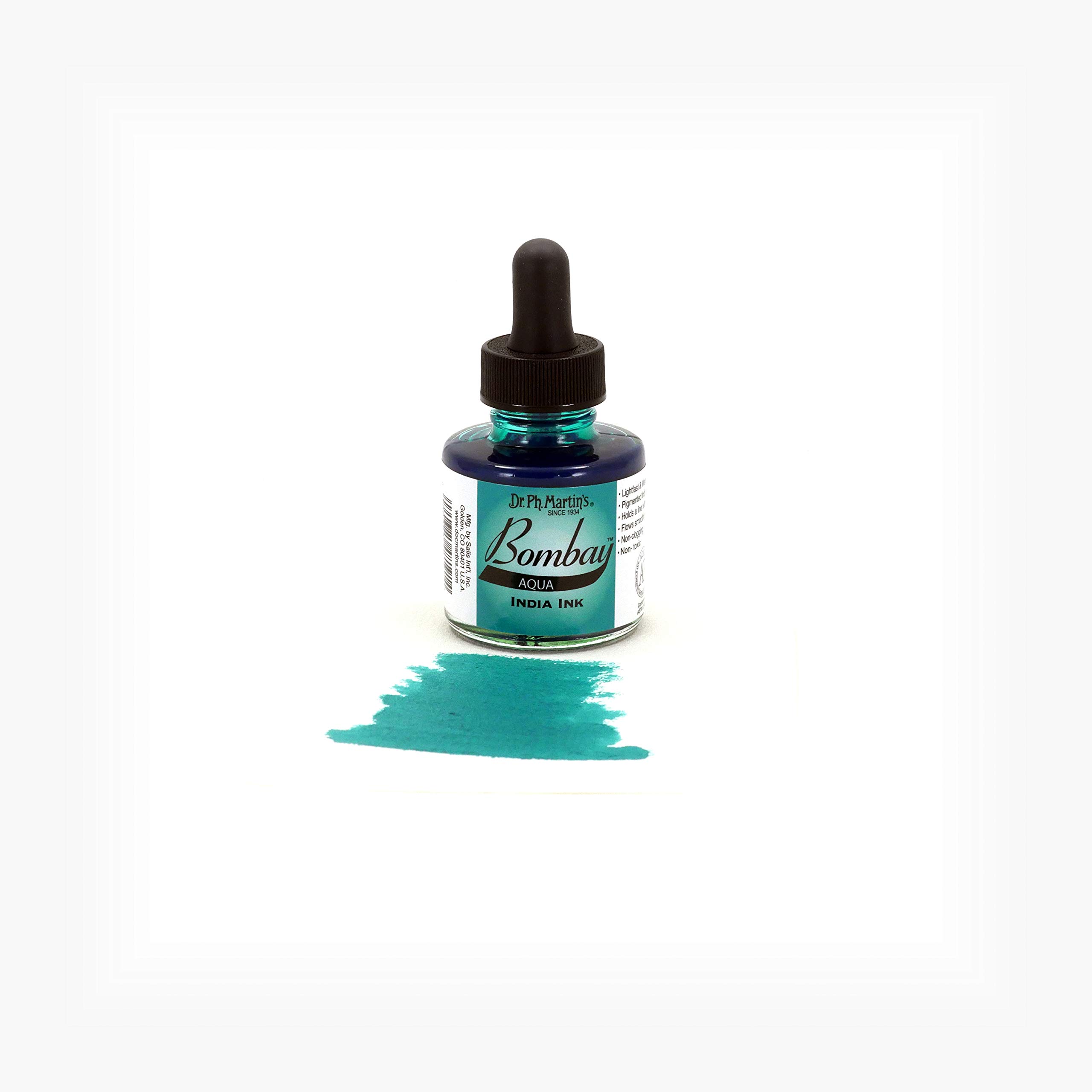 Dr. Ph. Martin's Bombay India Ink (19BY) Ink Bottle, 1.0 oz, Aqua, 1 Bottle