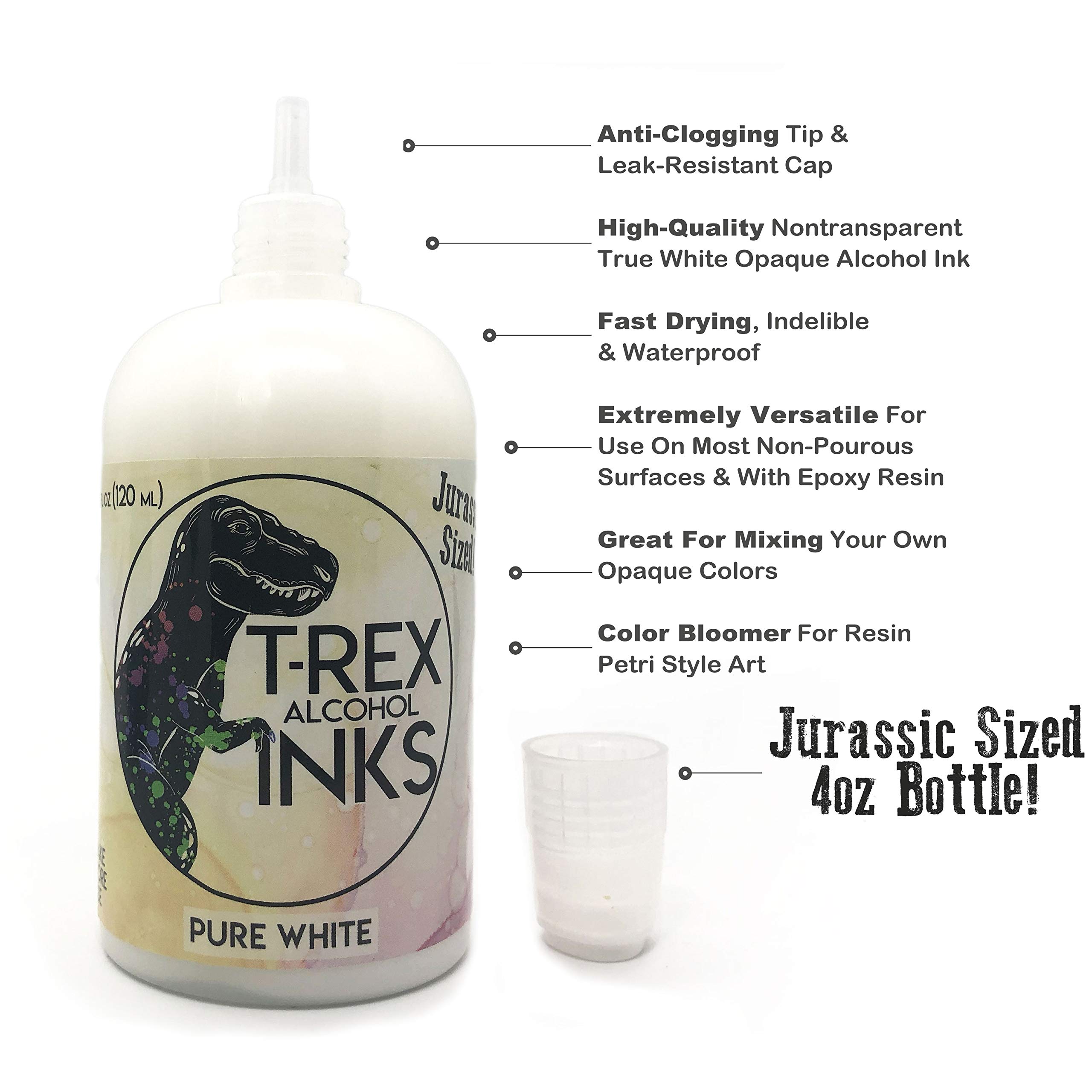 Professional White Alcohol Ink by T-Rex Inks Huge 4oz (120ml) Jurassic Sized Bottle