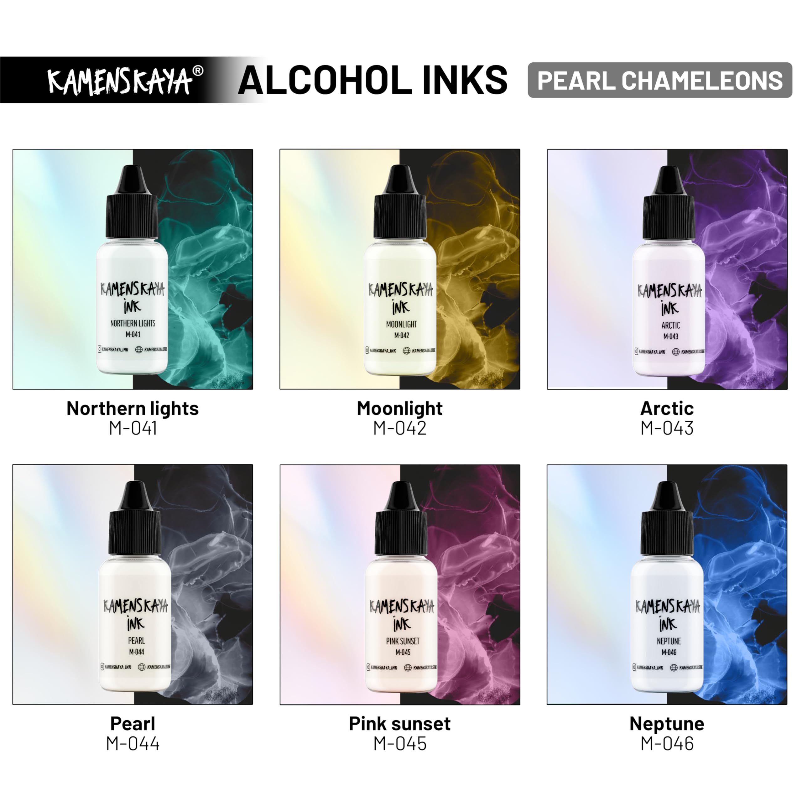 KAMENSKAYA Pearl Alcohol Ink Set - 6 Alcohol Inks, 0.51 fl oz (15 ml) Each