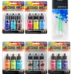 Ranger Tim Holtz Alcohol Inks Bundle, Lakeshore, Dockside Picnic, Mariner, Beach Deco, Spring Break, 10x Pixiss Ink Blending Tools