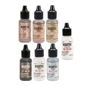 Ranger Tim Holtz Alcohol Pearls Complete Set Bundle (All 12 Colors), Ranger Tim Holtz Alcohol Ink Mixatives (All 7 Colors), 10 Pixiss Precision Ink Blending Tools