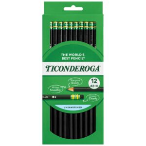 ticonderoga wood-cased pencils, unsharpened, 2 hb soft, black, 12 count