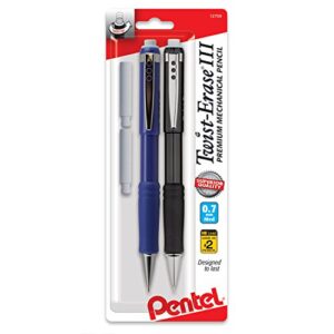 Pentel® Twist-Erase® III Mechanical Pencils, 0.7mm, Assorted Barrel Colors, Pack Of 2 Pencils