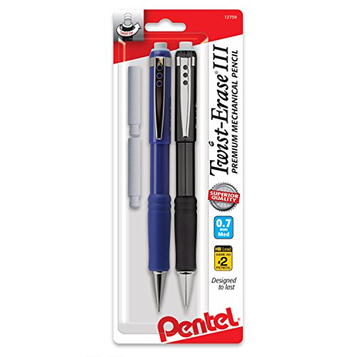 Pentel® Twist-Erase® III Mechanical Pencils, 0.7mm, Assorted Barrel Colors, Pack Of 2 Pencils