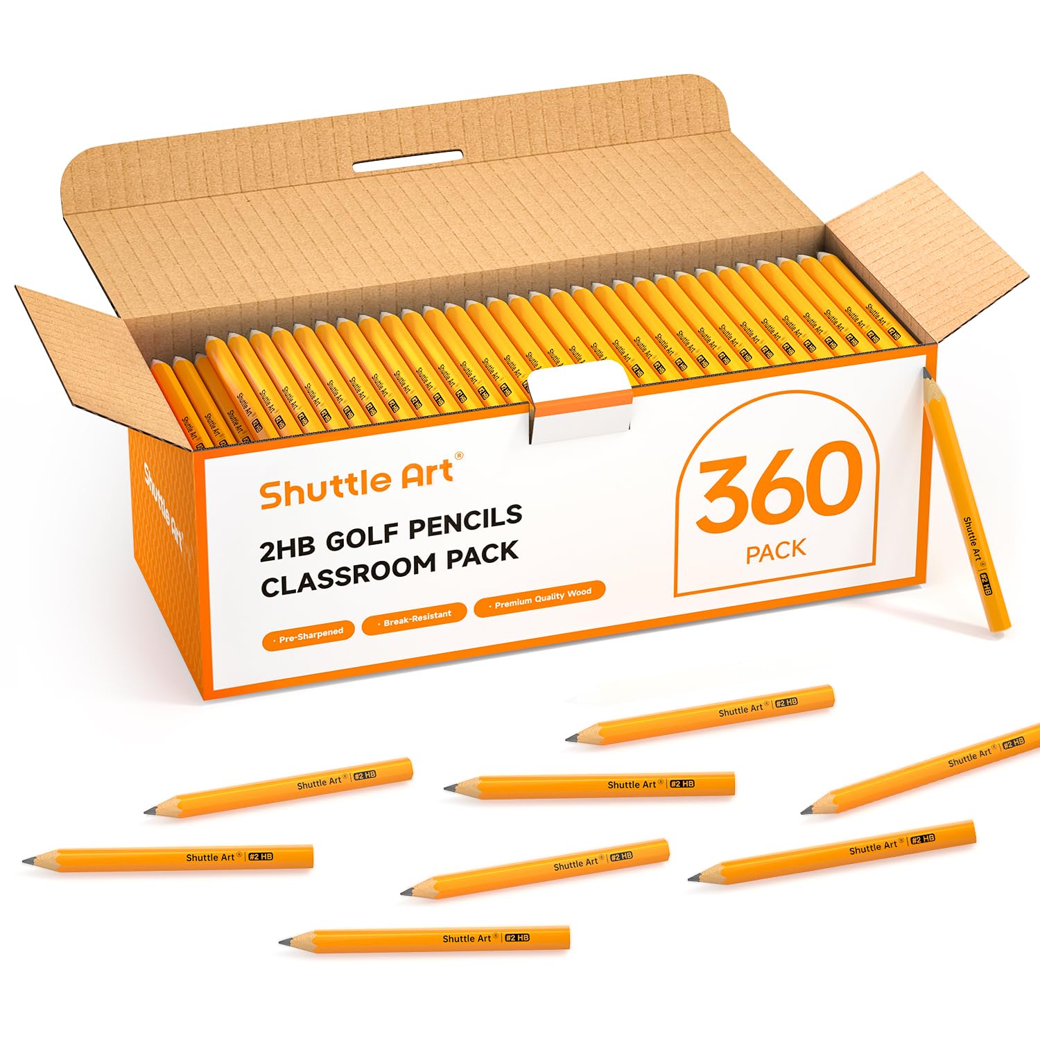 Shuttle Art 360 Pack #2 HB Golf Pencils, Wood-cased 3.5” Mini Pencils Bulk, Pre-sharpened Small Pencils for Kids Teachers Writing Marking Sketching, Classroom Essentials, Back to School Supplies