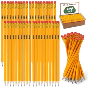 ikayas 400 pack #2 hb pencils bulk yellow sharpened pencils #2 with erasers for kids, 2 pre-sharpened pencils number 2 pencils for classroom office supplies, writing, drawing and sketching