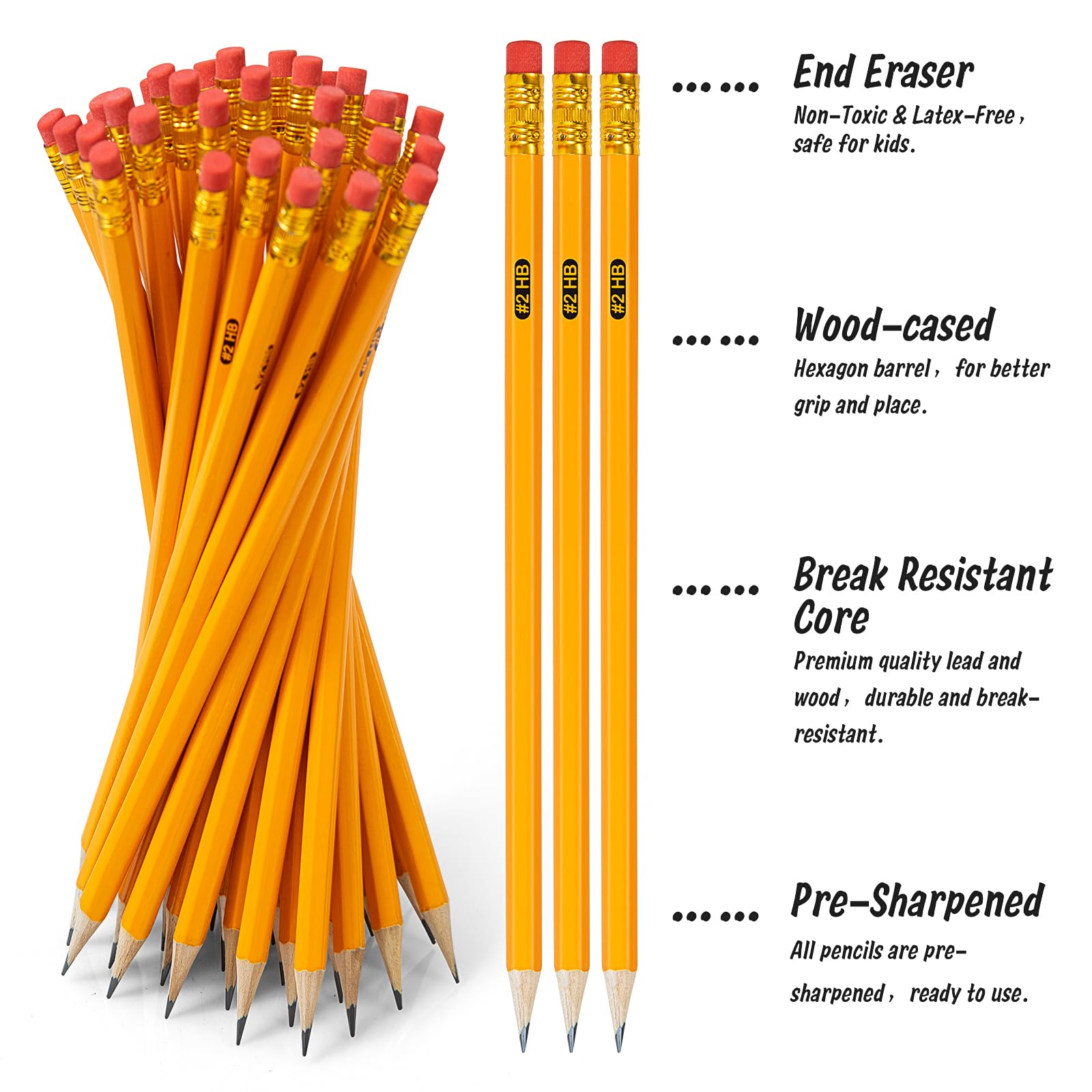 IKAYAS 400 Pack #2 HB Pencils Bulk Yellow Sharpened Pencils #2 with Erasers for Kids, 2 Pre-sharpened pencils number 2 pencils for classroom office Supplies, Writing, Drawing and Sketching