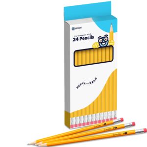 Enday Presharpened #2 Pencils 24 Count, Wood-Cased Yellow Sharpened Pencils with Latex-Free Eraser, Long-Lasting Durable No 2 Pencils for School, Office and Classroom Supplies