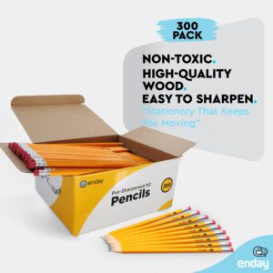 Enday #2 Pencils Bulk - 300 Pack, Pre-Sharpened Wood-Cased Pencils in Bulk with Latex-Free Eraser Top, Yellow Pencils for Office and Classroom Supplies