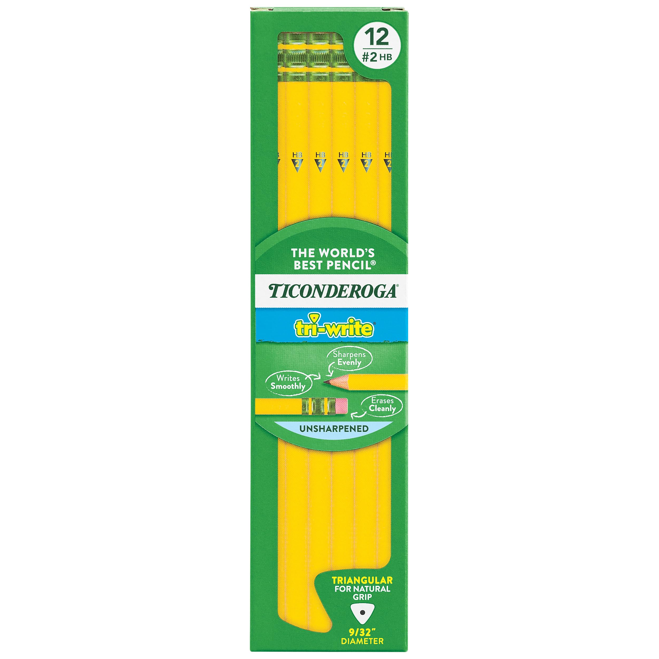 Ticonderoga Tri-Write Wood-Cased Pencils, 2HB Soft, Yellow, 12 Count