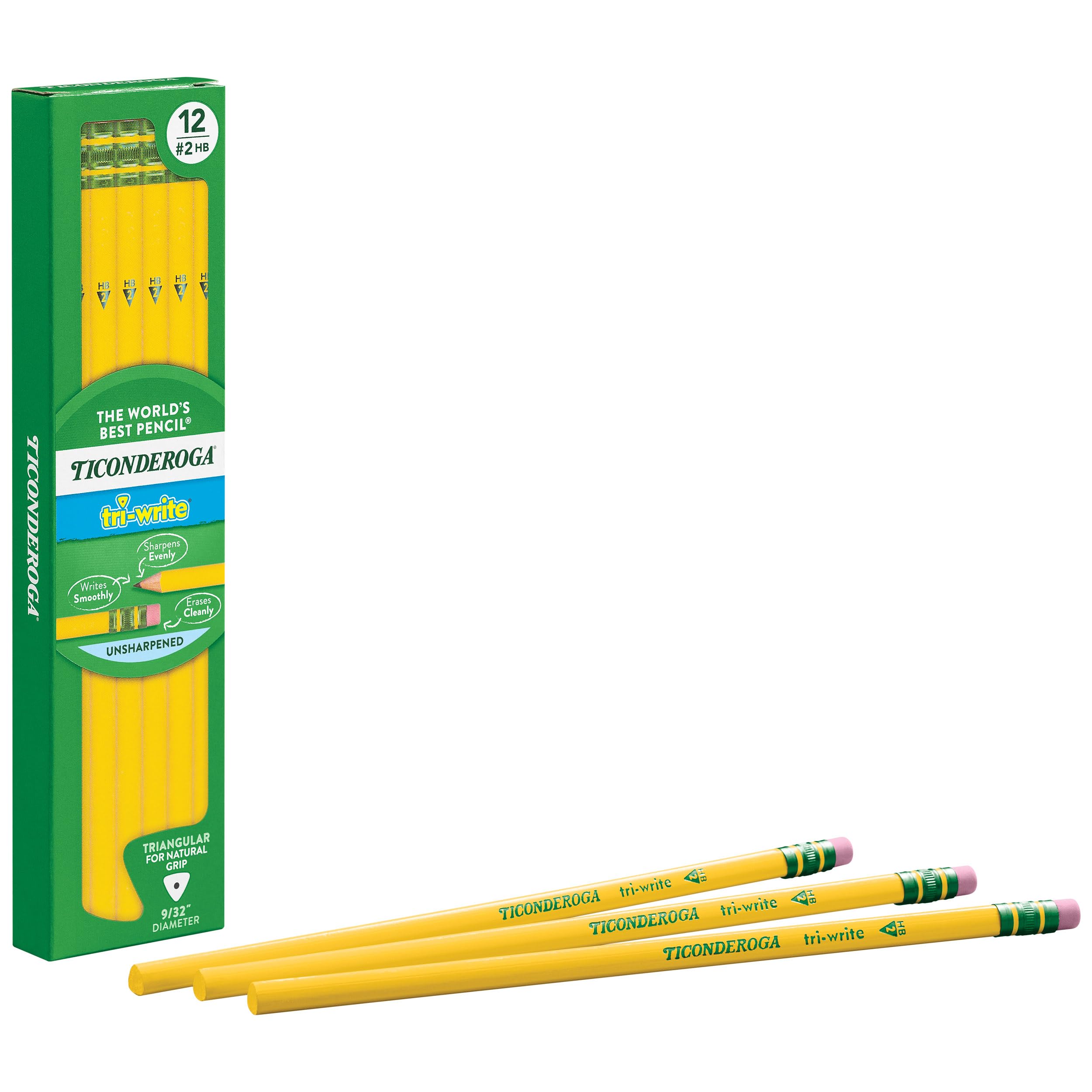 Ticonderoga Tri-Write Wood-Cased Pencils, 2HB Soft, Yellow, 12 Count