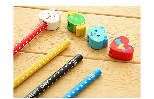 Yansanido 40 Pcs Colorful 7.28 Inch Length Random Cartoon Eraser Pencils, Cute Pencils for Office, School Supplies Students Children Gift (40)