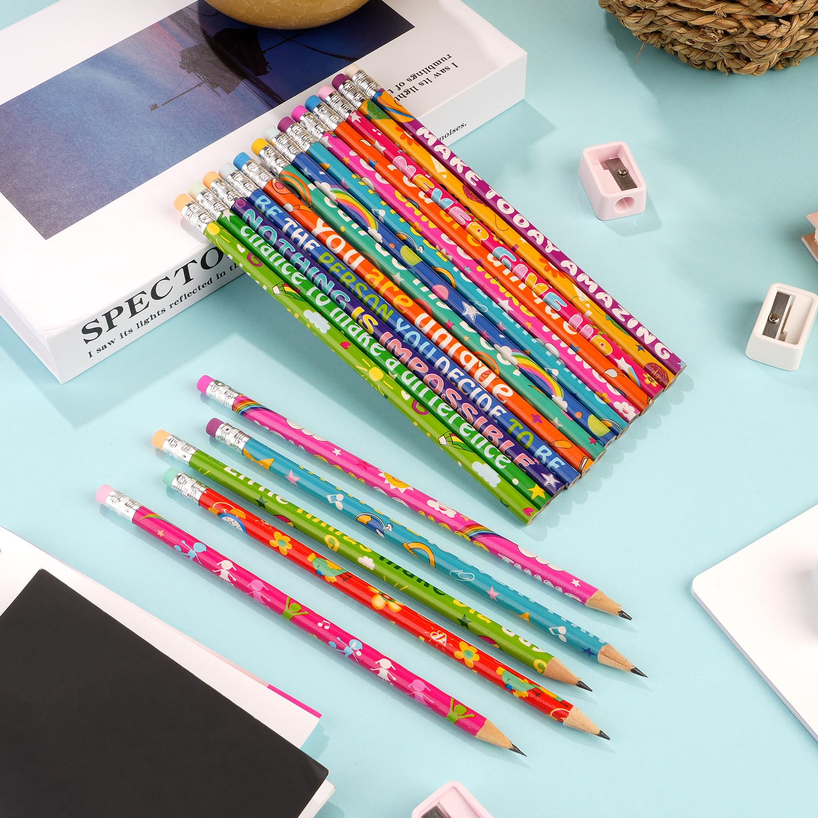 100 Pcs Motivational Pencils Bulk, Rainbow Inspirational School Pencils for Classroom, Cute Pencils with Encourage Positive Sayings, Back to School Supplies for Kids Student Teacher Classroom Reward