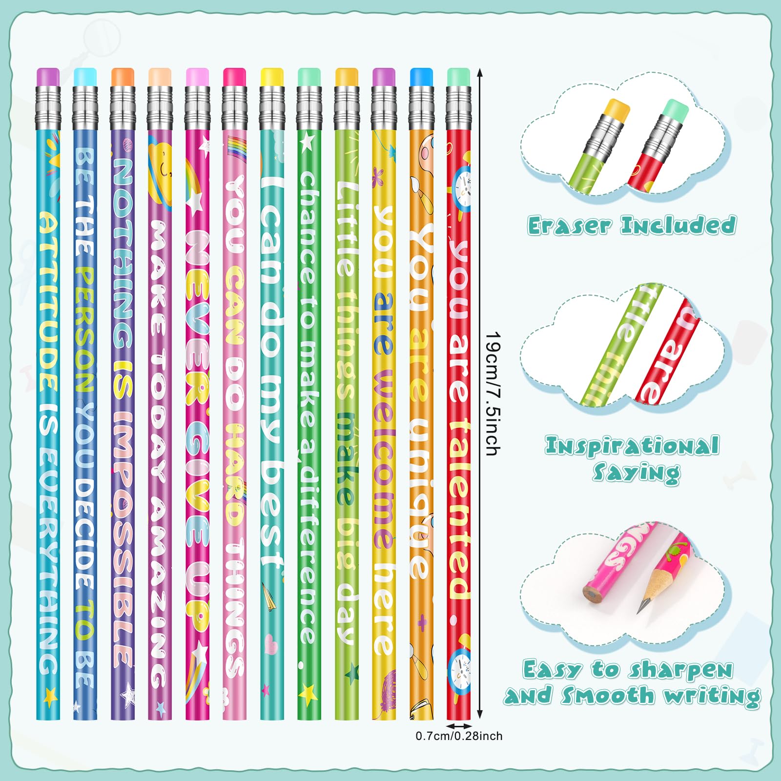 100 Pcs Motivational Pencils Bulk, Rainbow Inspirational School Pencils for Classroom, Cute Pencils with Encourage Positive Sayings, Back to School Supplies for Kids Student Teacher Classroom Reward