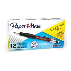 Paper Mate Comfort Mate Ultra Mechanical Pencils, 0.7mm, HB #2, Assorted Colors, 12 Count