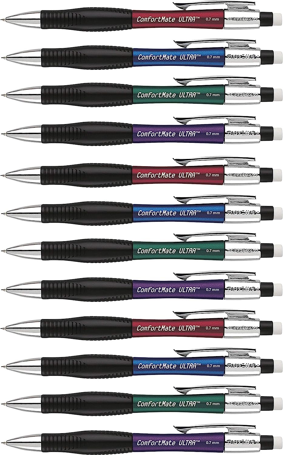 Paper Mate Comfort Mate Ultra Mechanical Pencils, 0.7mm, HB #2, Assorted Colors, 12 Count