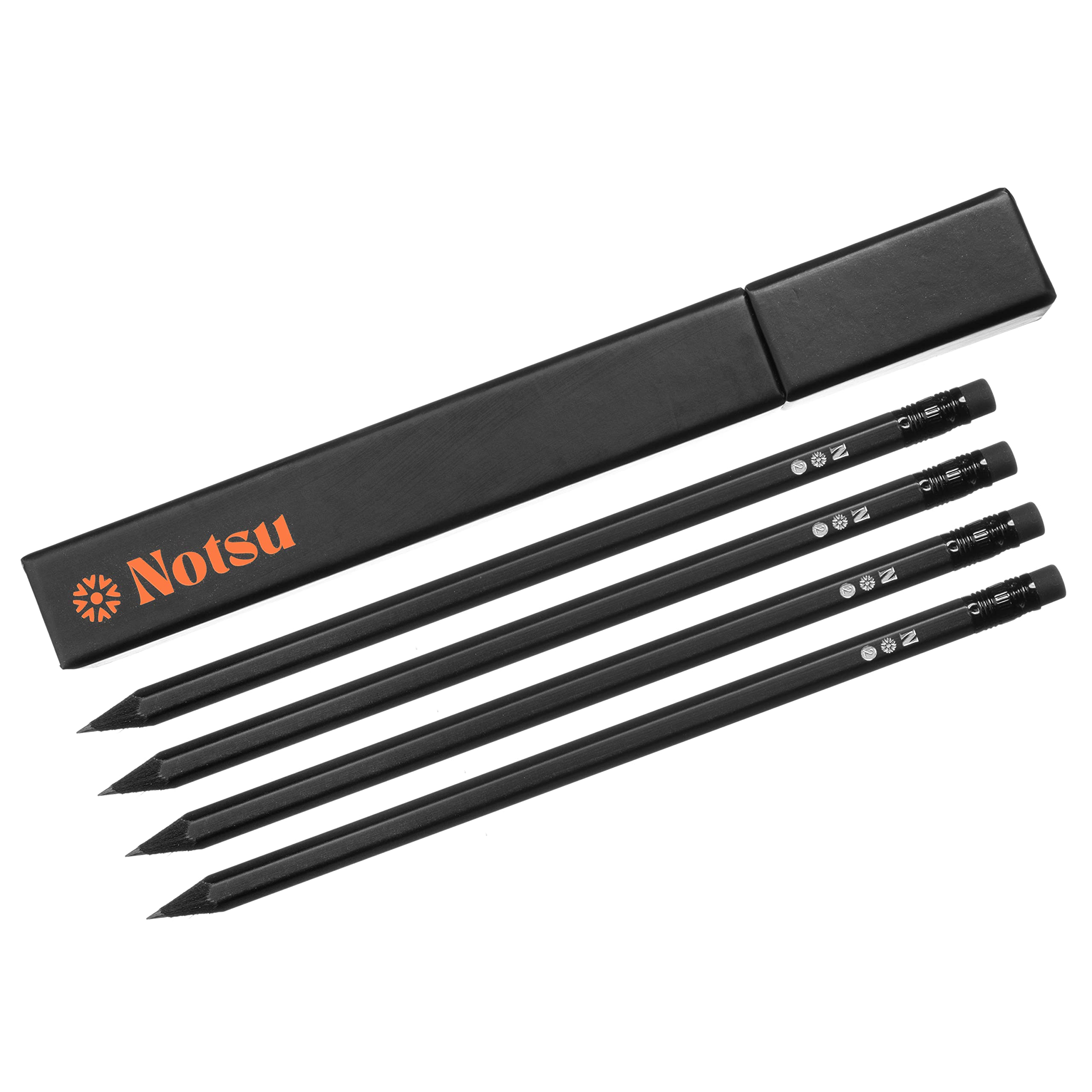 Notsu 4pc Black Pencils #2 Set | All Black Wood Writing Pencils with Travel Case