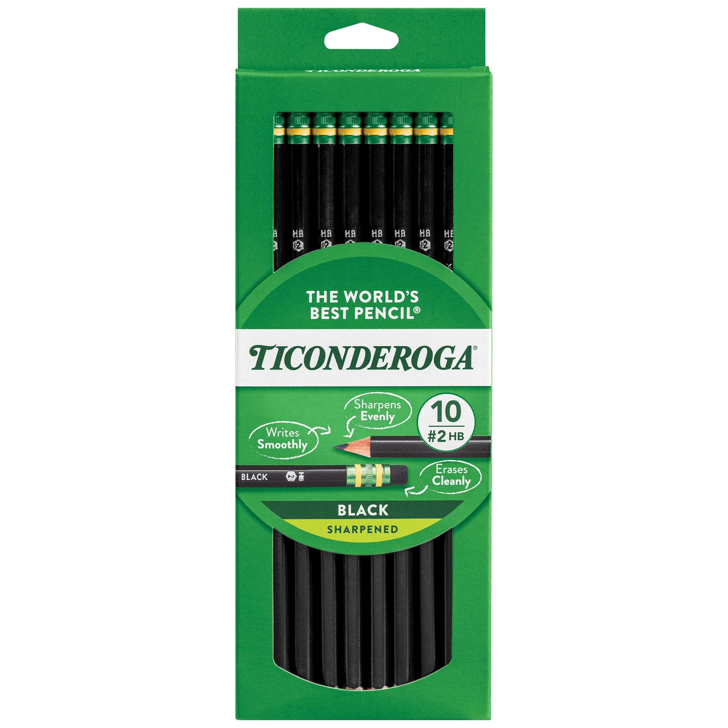 Ticonderoga Wood-Cased Pencils, Pre-Sharpened, 2 HB Soft, Black, 10 Count