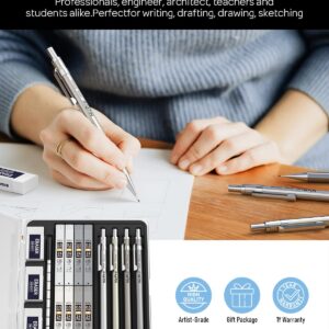 Nicpro 4 Pack 0.5mm Mechanical Pencil Set with Case, Metal Mechanical Pencil Drafting Pencil Lead 0.5mm for Artist Writing, Sketching, Drawing, 8 Tube HB #2 Refill, 3 PCS 4B Eraser, 9 Eraser Refill