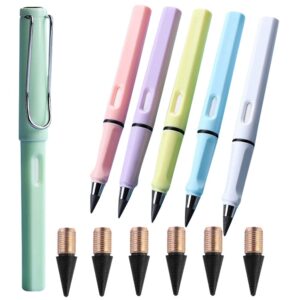 cpdes 6pcs everlasting pencil,erasable infinite pencil,inkless pen everlasting reusable unlimited writing pencils(6 pencils + 6 replacement pen tips+ 6 erasers)