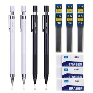 ITAWIXS Mechanical Pencil Set, 4Pcs 0.5&0.7mm Writing Instrument with HB Lead Refills, Erasers, Aesthetic School Supplies for Writing, Drawing, Sketching