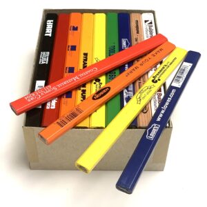 72 Carpenter Pencils | Random Mis Printed Mixed Prints & Solid Discontinued Colors | USA Made, Hard Lead Carpenter