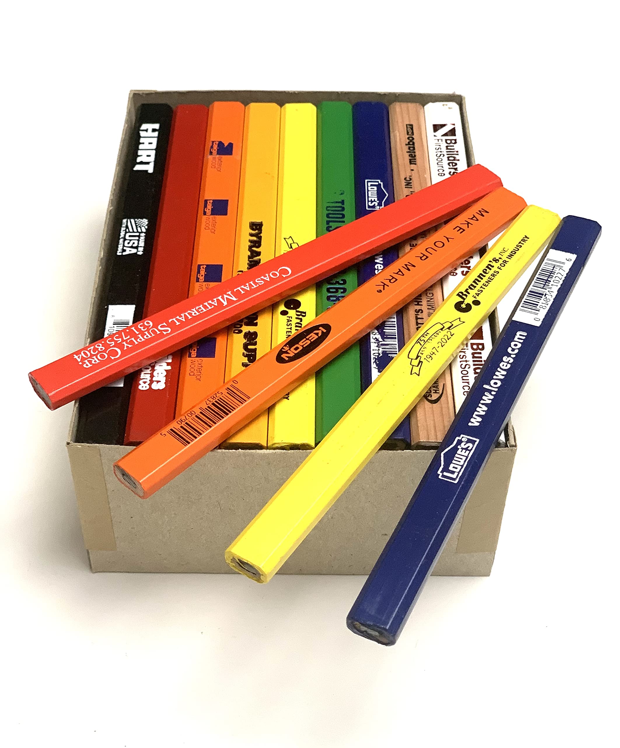 72 Carpenter Pencils | Random Mis Printed Mixed Prints & Solid Discontinued Colors | USA Made, Hard Lead Carpenter